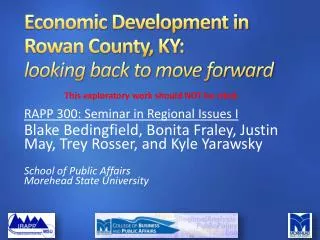 Economic Development in Rowan County, KY: looking back to move forward