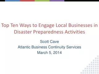 Top Ten Ways to Engage Local Businesses in Disaster Preparedness Activities