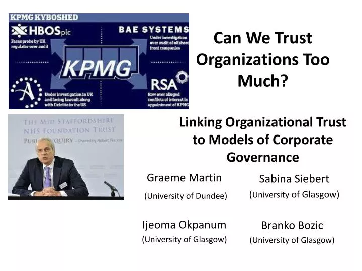 can we trust organizations too much linking organizational trust to models of corporate governance