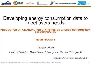 Developing energy consumption data to meet users needs PRODUCTION OF A MANUAL FOR STATISTICS ON ENERGY CONSUMPTION IN H