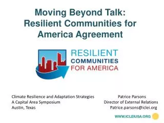 Moving Beyond Talk: Resilient Communities for America Agreement