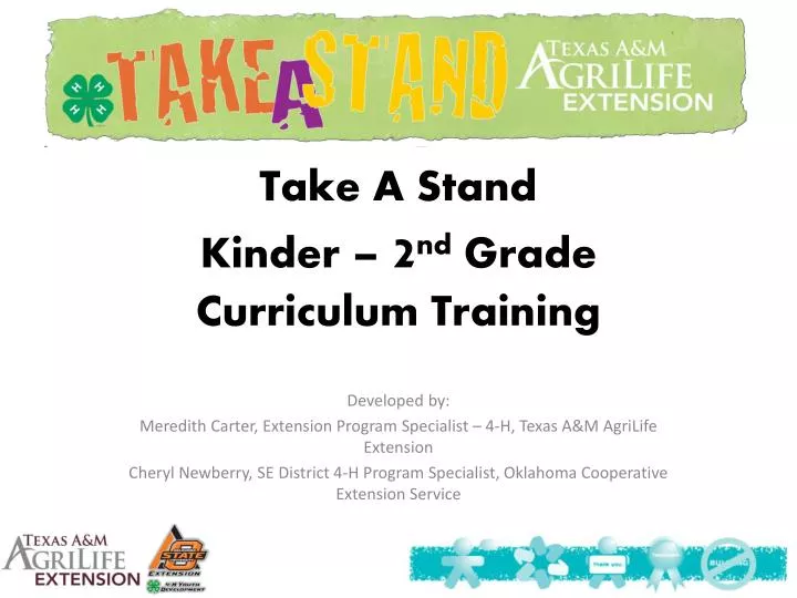 take a stand kinder 2 nd grade curriculum training