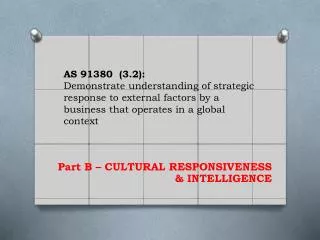 AS 91380 (3.2): Demonstrate understanding of strategic response to external factors by a business that operates in a