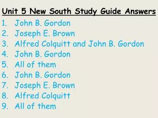 Unit 5 New South Study Guide Answers