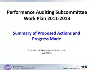 Performance Auditing Subcommittee Work Plan 2011-2013