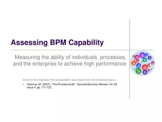 Assessing BPM Capability