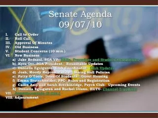 Senate Agenda 09/07/10