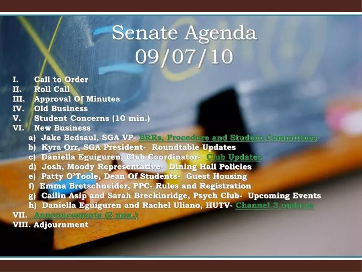 senate agenda 09 07 10
