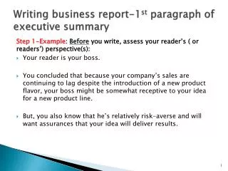 Writing business report-1 st paragraph of executive summary
