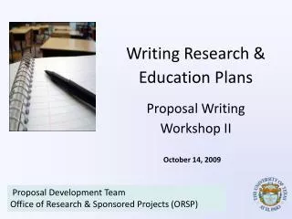 Writing Research &amp; Education Plans Proposal Writing Workshop II