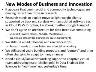 New Modes of Business and Innovation