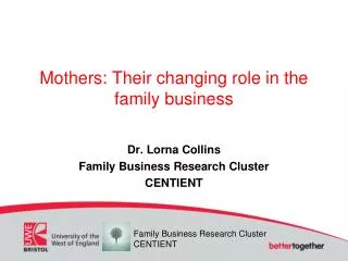 Mothers: Their changing role in the family business