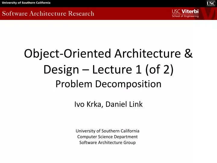 object oriented architecture design lecture 1 of 2 problem decomposition