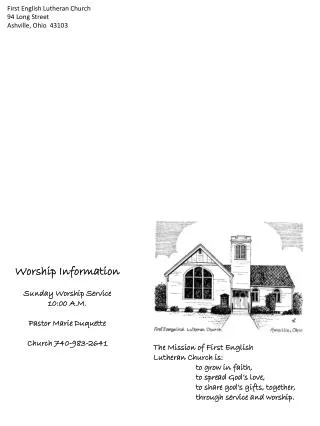 First English Lutheran Church 94 Long Street Ashville, Ohio 43103