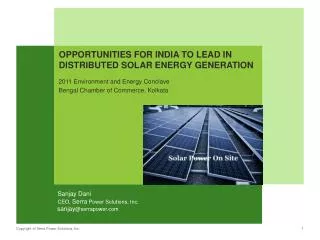 Opportunities for India to Lead in Distributed Solar Energy Generation
