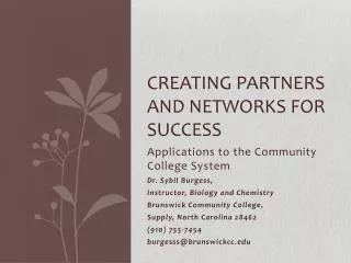 Creating partners and Networks for success