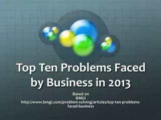 Top Ten Problems Faced by Business in 2013
