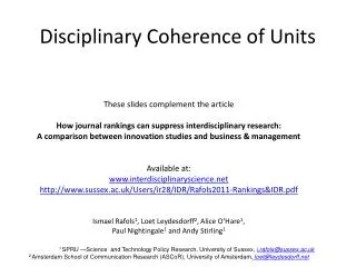 Disciplinary Coherence of Units