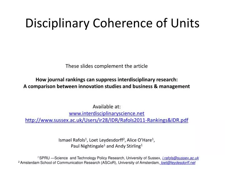 disciplinary coherence of units