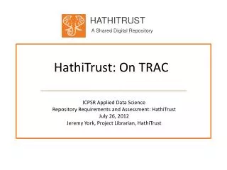 HathiTrust : On TRAC