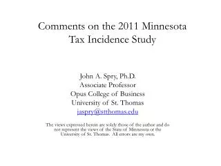 Comments on the 2011 Minnesota Tax Incidence Study