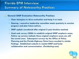 Florida EPM Interview Summary of Noteworthy Practices