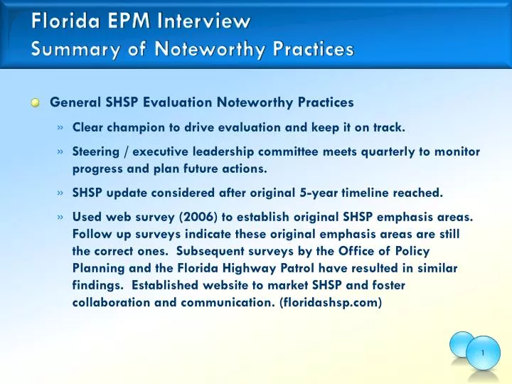 florida epm interview summary of noteworthy practices