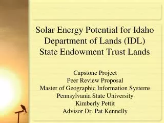 Solar Energy Potential for Idaho Department of Lands (IDL) State Endowment Trust Lands