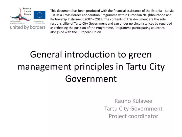 general introduction to green management principles in tartu city g o v ernmen t