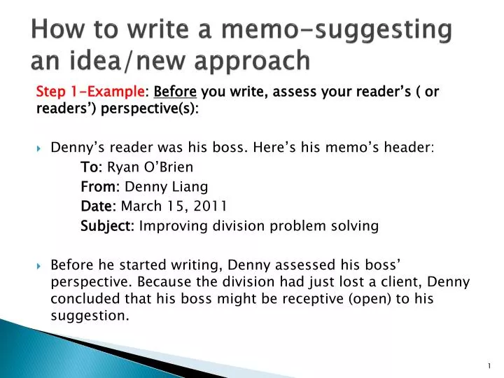 how to write a memo suggesting an idea new approach