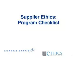 Supplier Ethics: Program Checklist