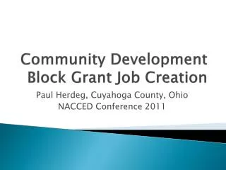 Community Development Block Grant Job Creation