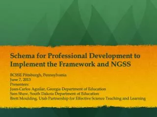 Schema for Professional Development to Implement the Framework and NGSS