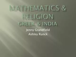 Mathematics &amp; Religion Greek &amp; India