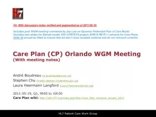 Care Plan (CP) Orlando WGM Meeting (With meeting notes)