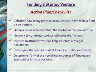 Funding a Startup Venture Action Plan/Check List