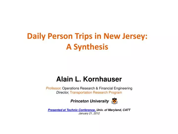 daily person trips in new jersey a synthesis