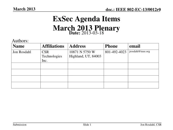 exsec agenda items march 2013 plenary