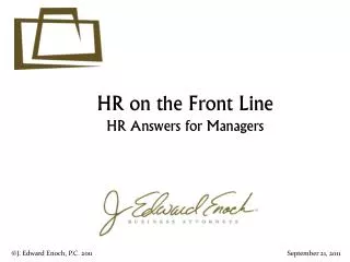 HR on the Front Line HR Answers for Managers