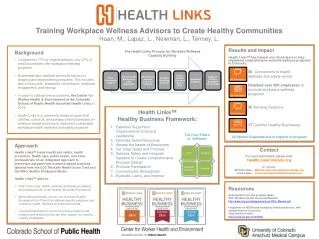 Training Workplace Wellness Advisors to Create Healthy Communities Haan, M., Lapaz, L., Newman, L., Tenney, L.