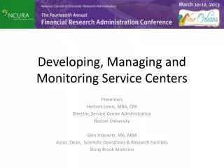 Developing, Managing and Monitoring Service Centers
