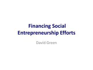 Financing Social Entrepreneurship Efforts