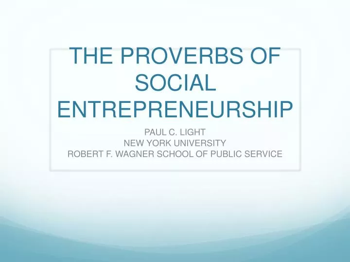the proverbs of social entrepreneurship