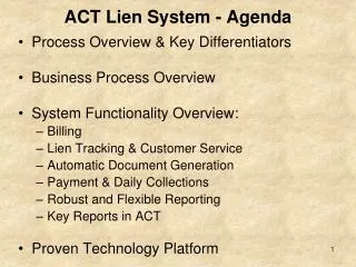 ACT Lien System - Agenda