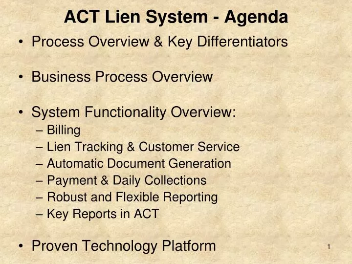 act lien system agenda