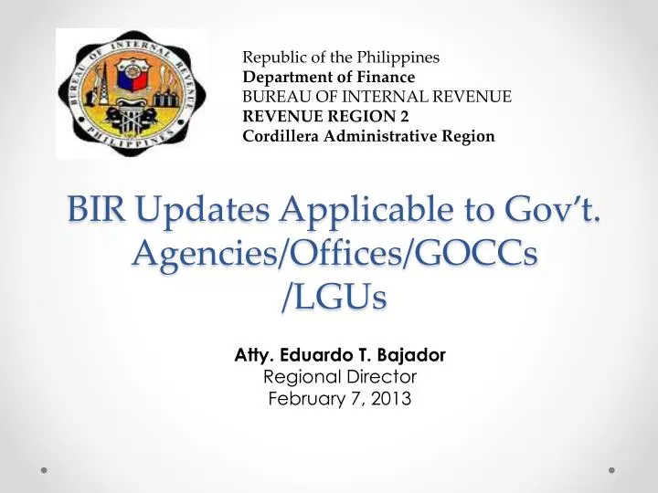 bir updates applicable to gov t agencies offices goccs lgus