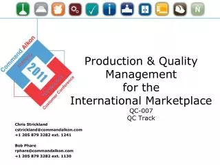 Production &amp; Quality Management for the International Marketplace QC-007 QC Track