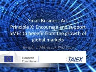 Small Business Act Principle X: Encourage and support SMEs to benefit from the growth of global markets