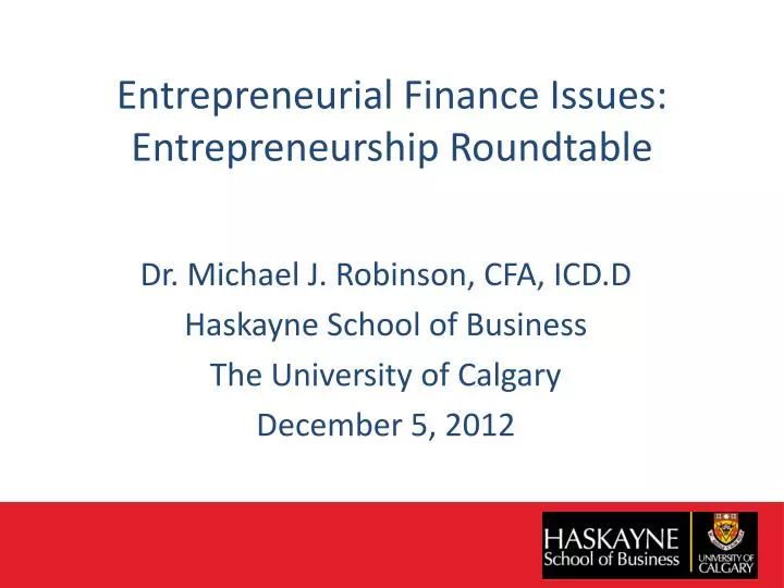 entrepreneurial finance issues entrepreneurship roundtable