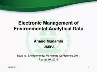 Electronic Management of Environmental Analytical Data